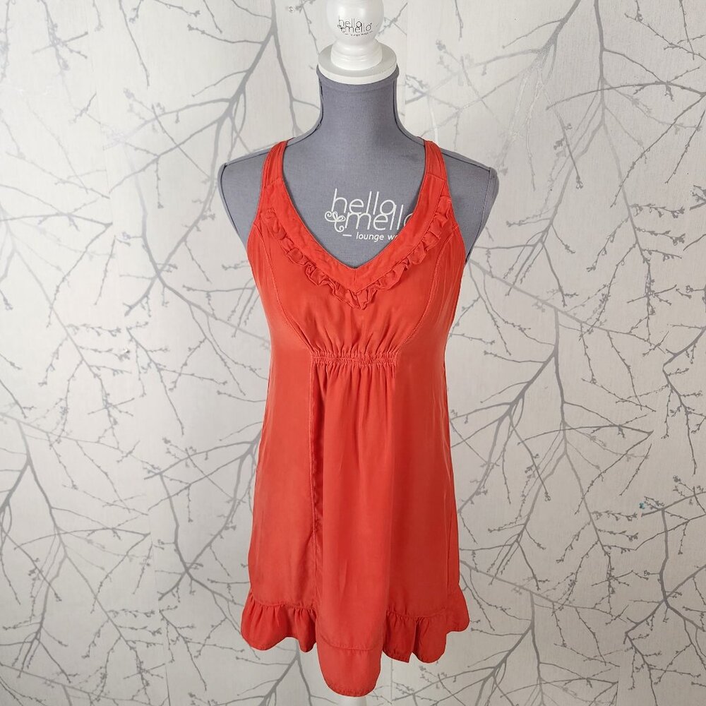 Kimchi Blue Orange 100% Silk Ruffle Cinch Empire Waist Mini Dress